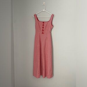 Rachel Zoe red white Gingham Doen La Maddalena midi bow dress size 6 Cotton